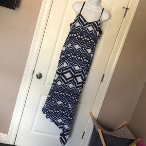 Lane Bryant Ikat Blue White Summer Handkerchief Hem Midi Maxi Dress 14/16 1X